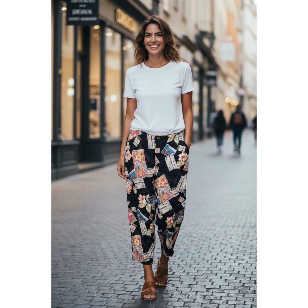 Vintage Island Traders Tropical Print Crop‎ Wide Leg Pants – Size L